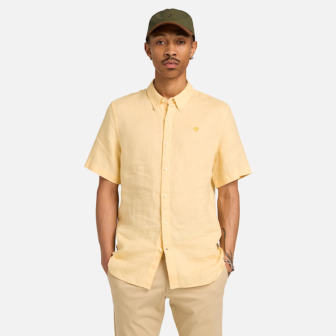 Mill Brook Linen ShortSleeve Shirt for Men in Yellow TBL Gul ALT1