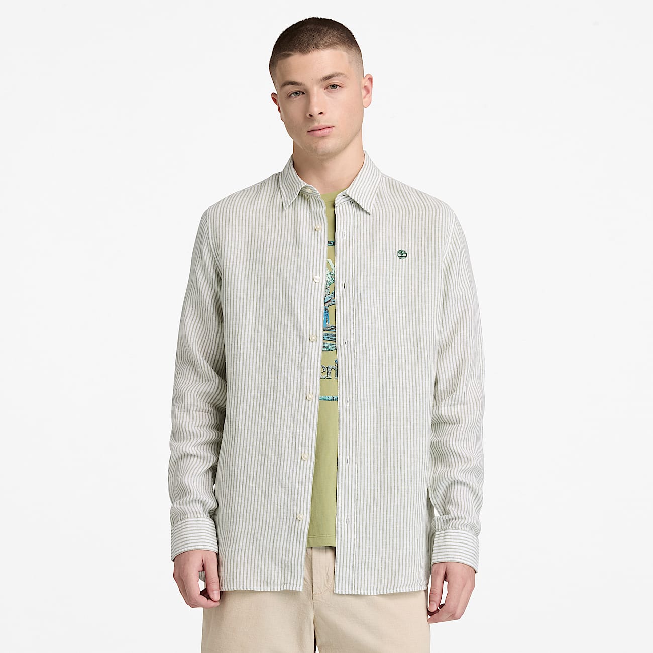 Camicia in Lino Vestibilit Regular Mill Brook da Uomo in verde TBL verde ALT1