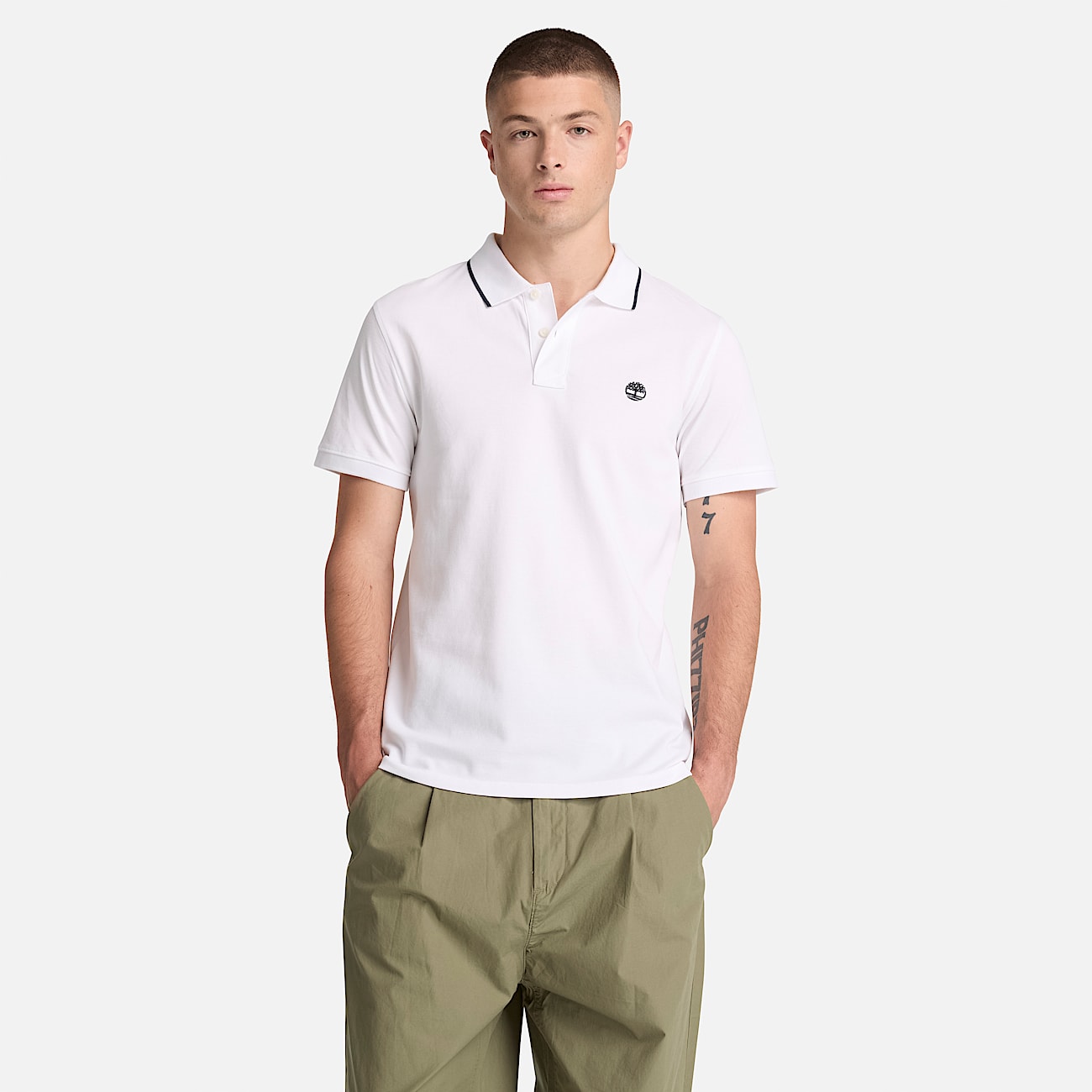 Polo a Maniche Corte con Colletto Stampato Millers River da Uomo in bianco TBL bianco ALT1