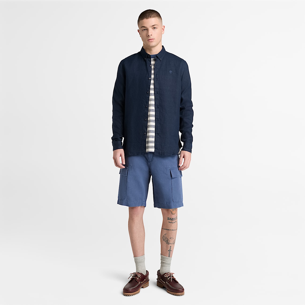 Brookline CottonLinen Cargo Short for Men in Blue TBL Bl ALT2