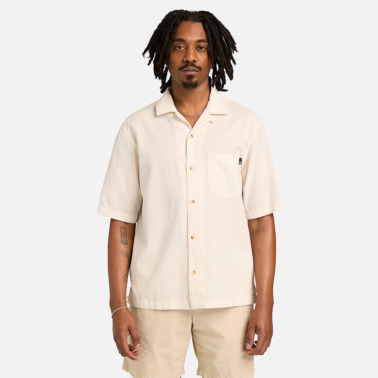 ShortSleeve Seersucker Resort Shirt for Men in White TBL Vit ALT1