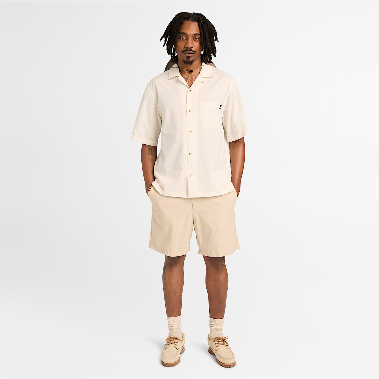 ShortSleeve Seersucker Resort Shirt for Men in White TBL Vit ALT2