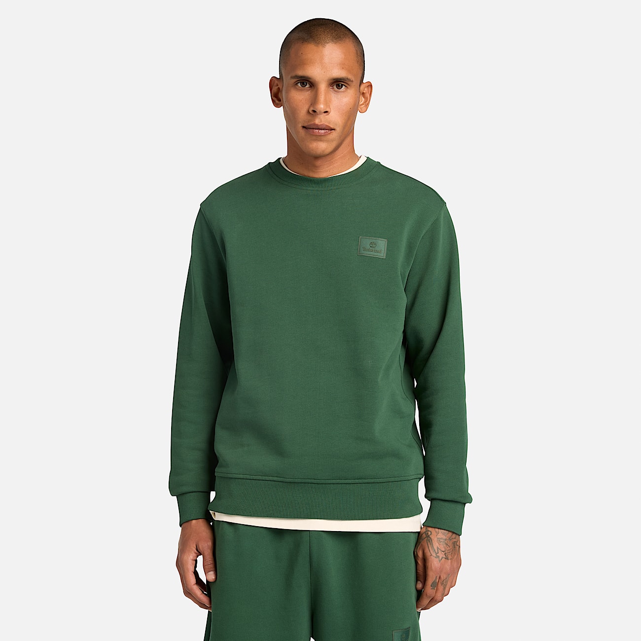 Felpa Girocollo con Targhetta in Silicone da Uomo in verde TBL verde ALT3