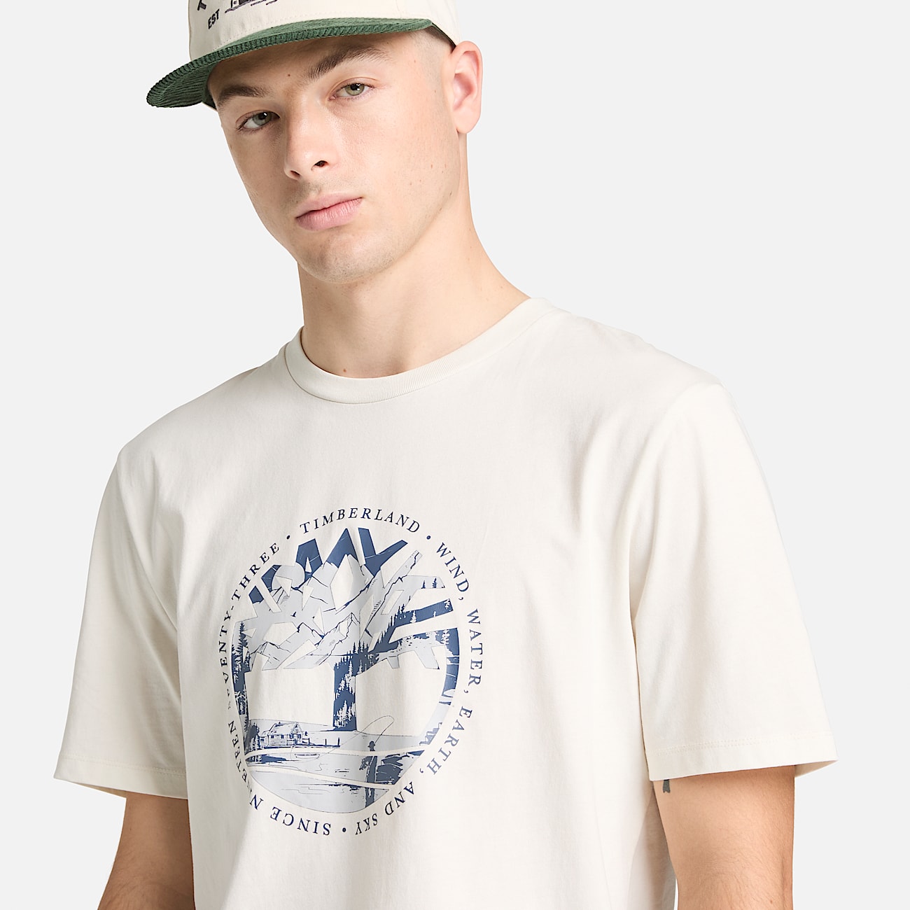 Tshirt con Grafica Lake House e Logo ad Albero da Uomo in bianco TBL bianco ALT3