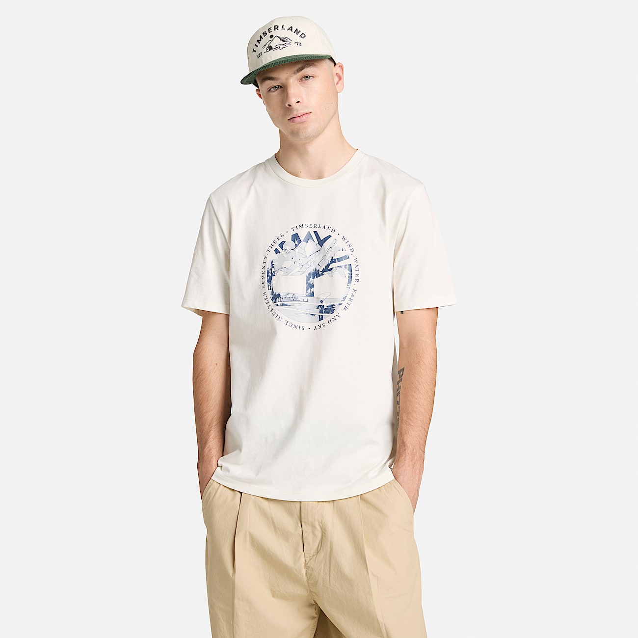 Tshirt con Grafica Lake House e Logo ad Albero da Uomo in bianco TBL bianco ALT1