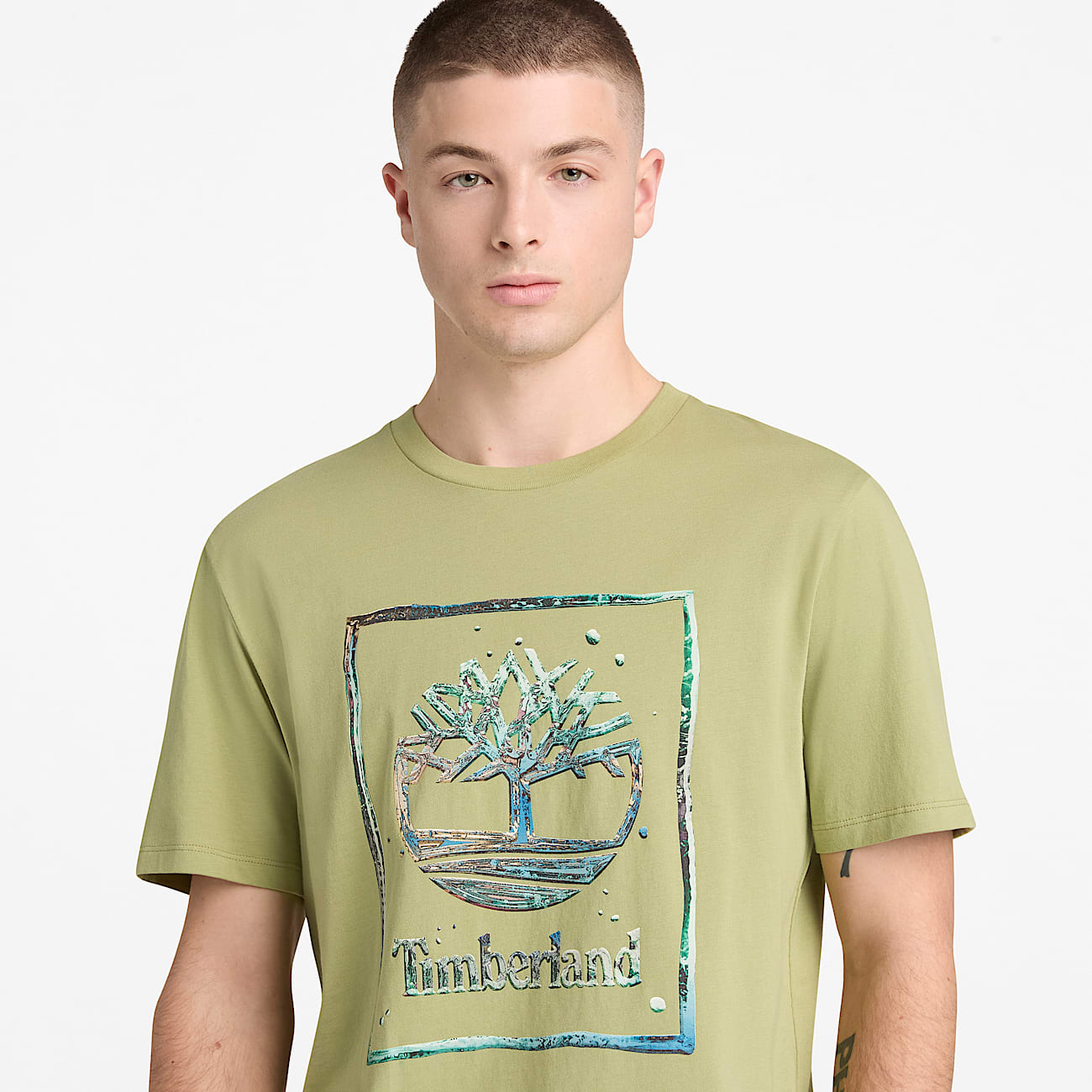 Tshirt a Maniche Corte con Logo Grafico Acqua da Uomo in verde TBL verde ALT3