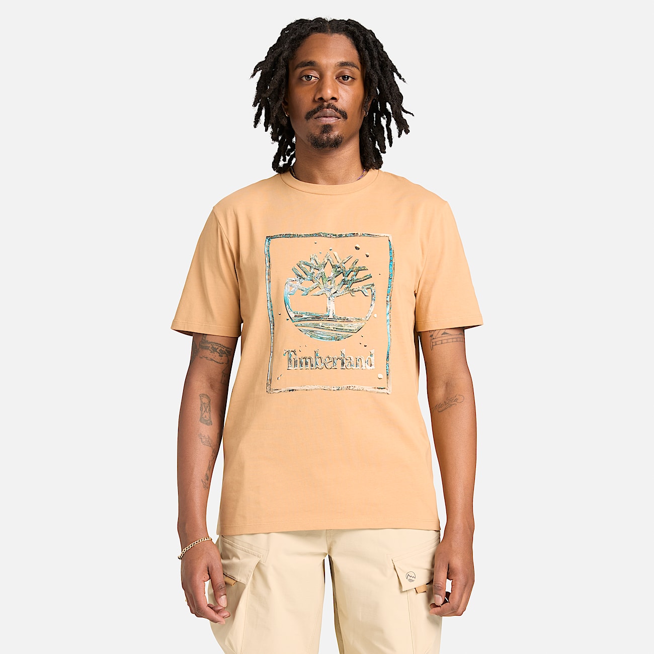 Tshirt a Maniche Corte con Logo Grafico Acqua da Uomo in beige TBL beige ALT1