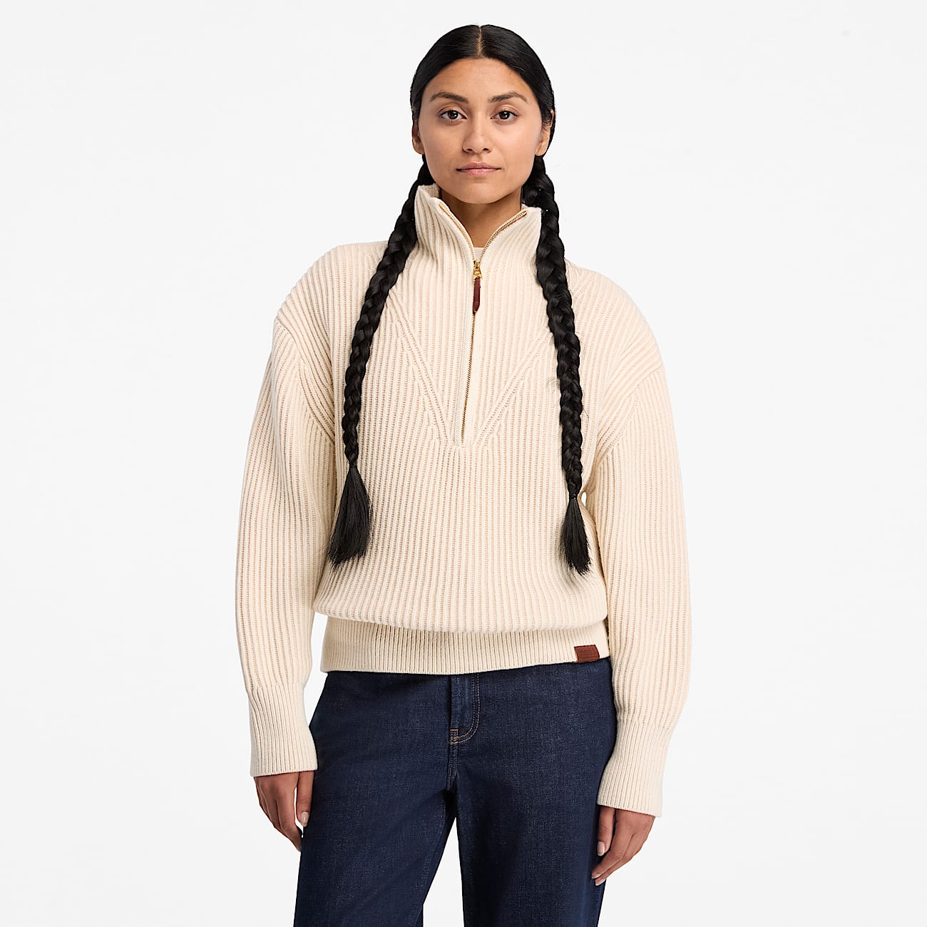 Chunky QuarterZip Jumper for Women in Beige TBL Beige ALT1
