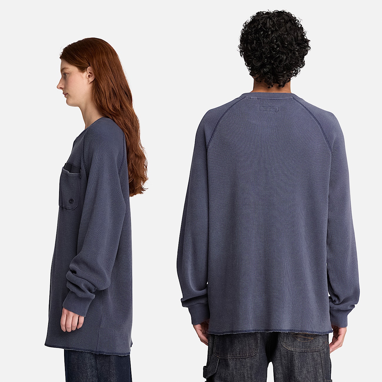 Timberland Tokyo Design Collective Garment Dyed Waffle LongSleeve TShirt in Dark Blue TBL Blue ALT2