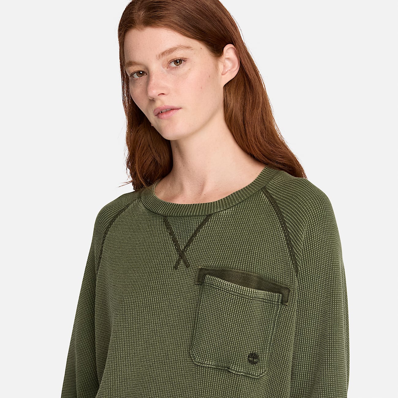 Timberland Tokyo Design Collective Garment Dyed Waffle LongSleeve TShirt in Dark Green TBL Green ALT4
