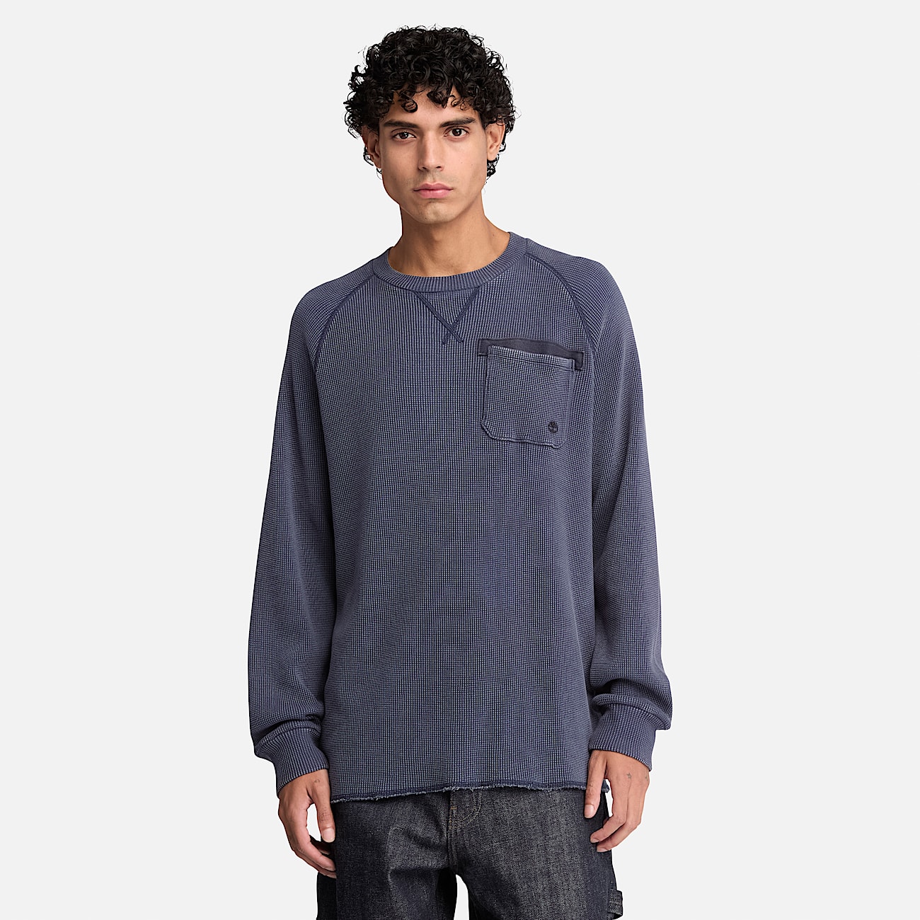 Timberland Tokyo Design Collective Garment Dyed Waffle LongSleeve TShirt in Dark Blue TBL Blue ALT3