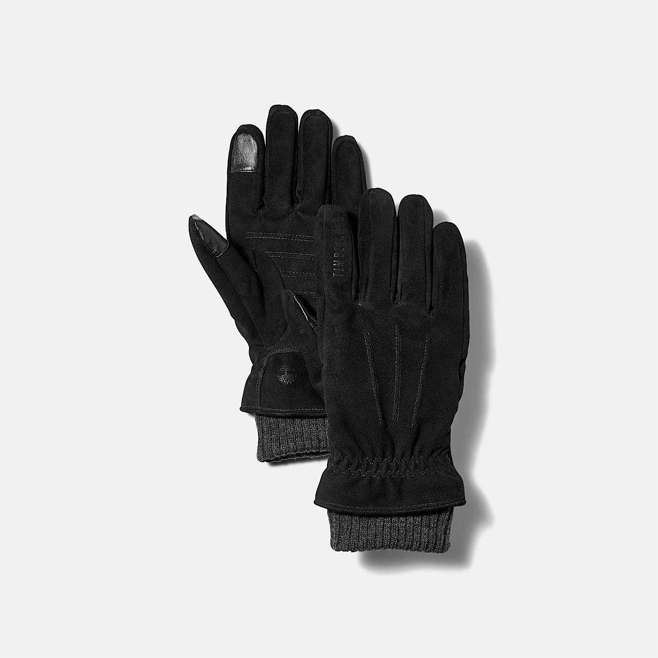 Leren handschoen met geribde manchet voor heren in zwart