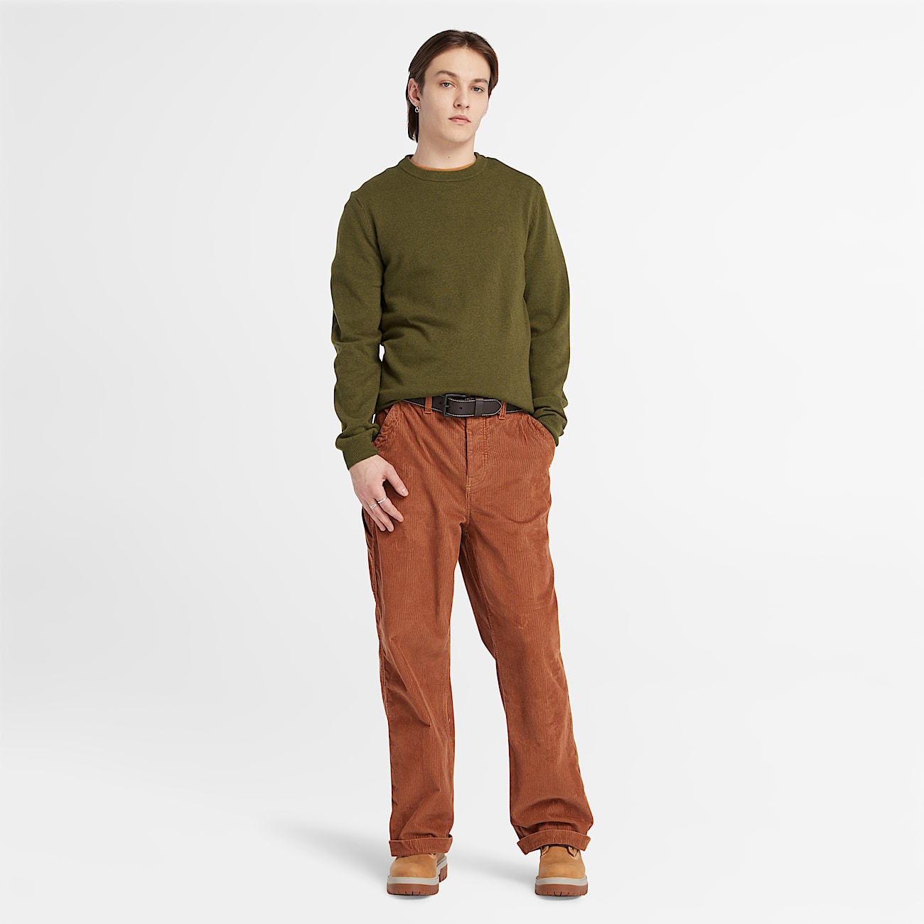 Pull à col rond en laine mérinos Cohas Brook pour homme en vert - 2