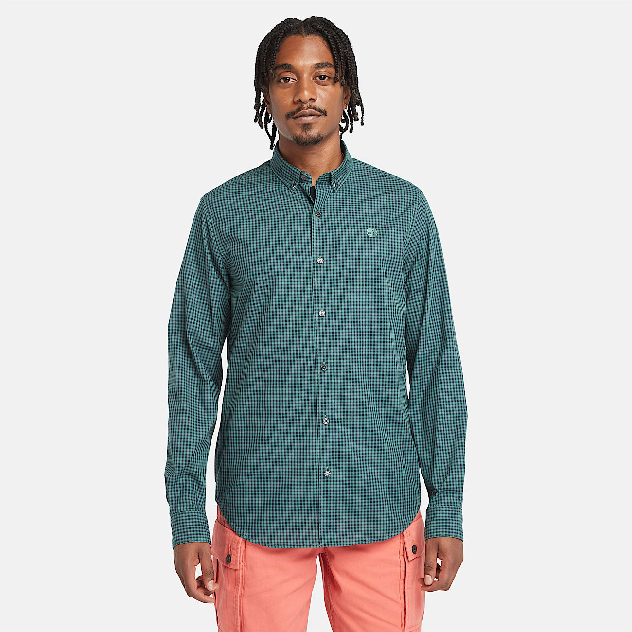 Camisa em Popelina em Microguingão para Homem em azul-petróleo - 1