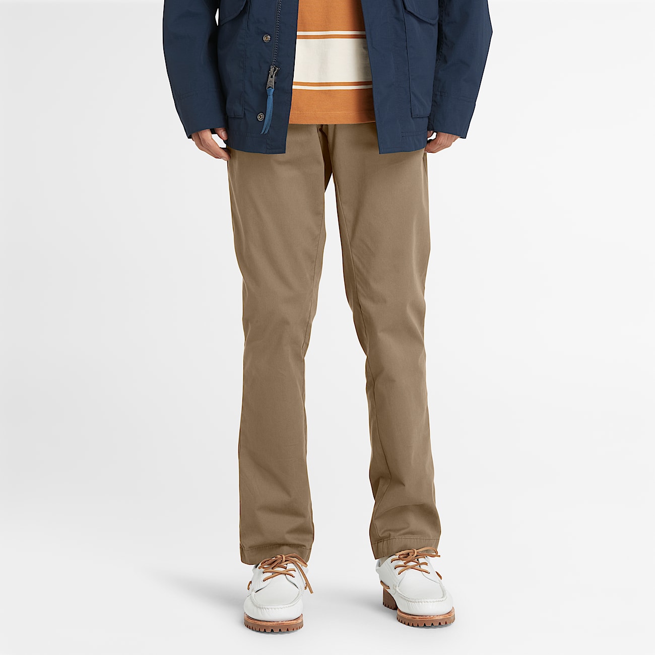 Pantaloni Chino in Twill Elasticizzato da Uomo in kaki