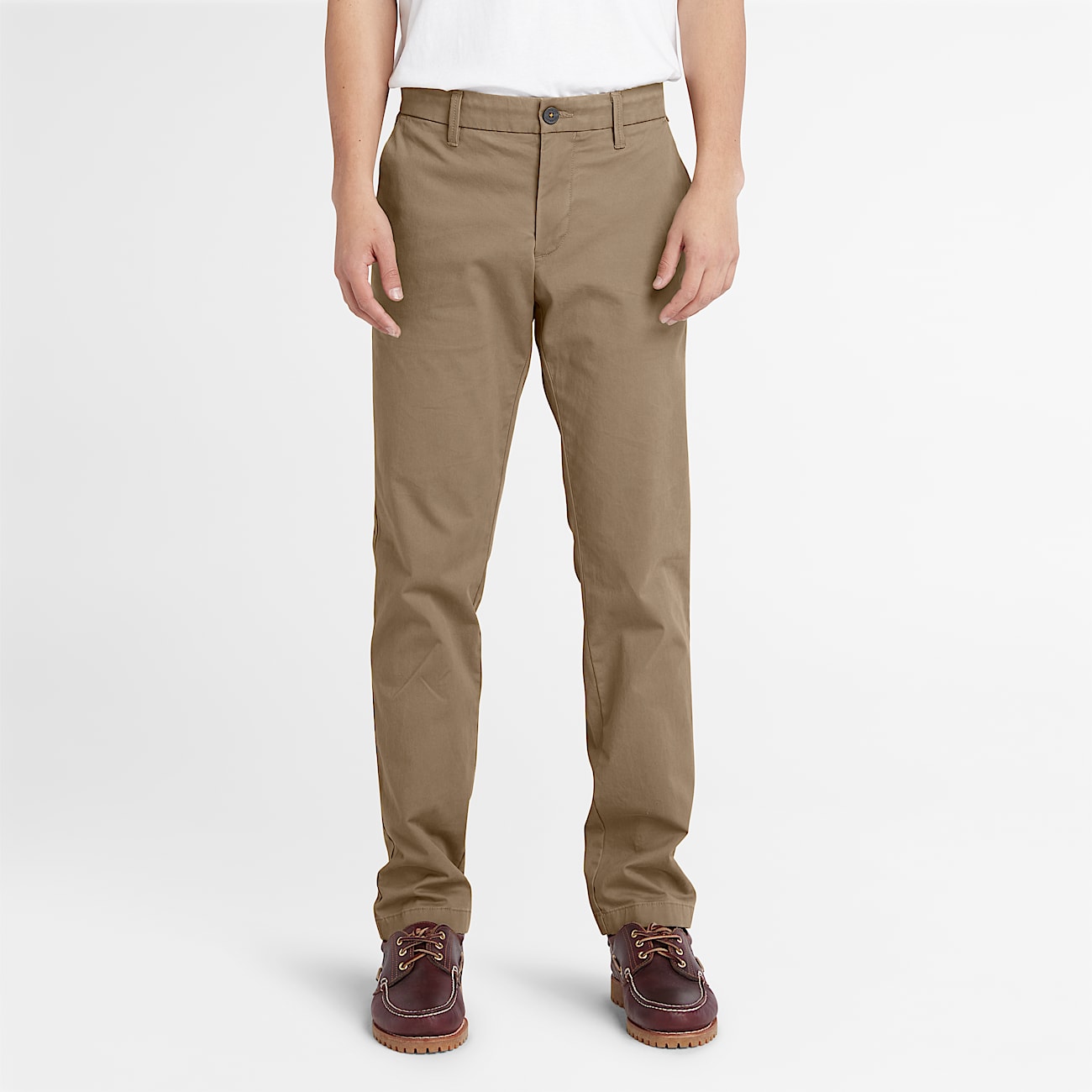Pantaloni Chino in Twill Elasticizzato da Uomo in kaki