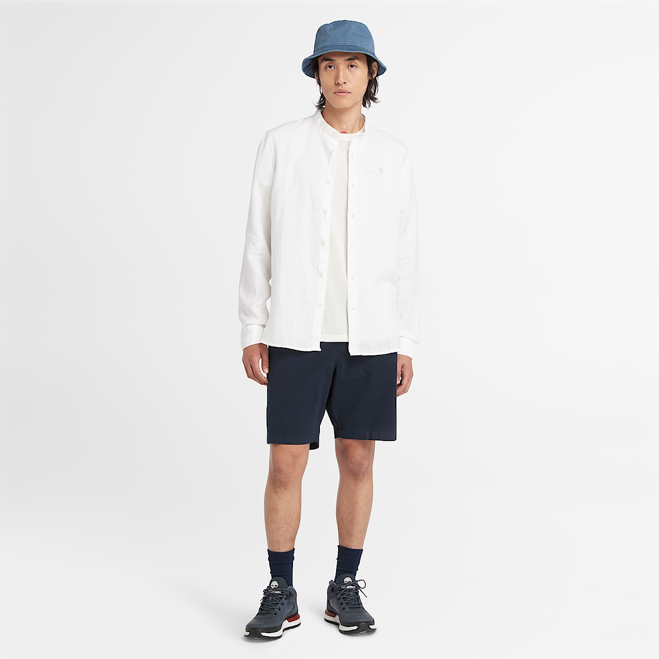 Mill Brook Linen Korean Collar Shirt for Men in White