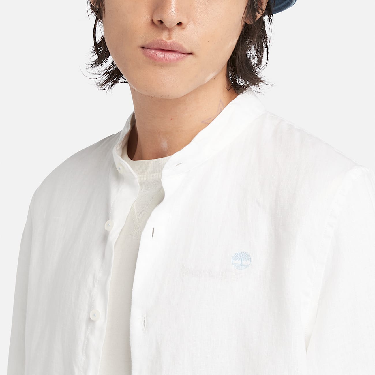 Mill Brook Linen Korean Collar Shirt for Men in White