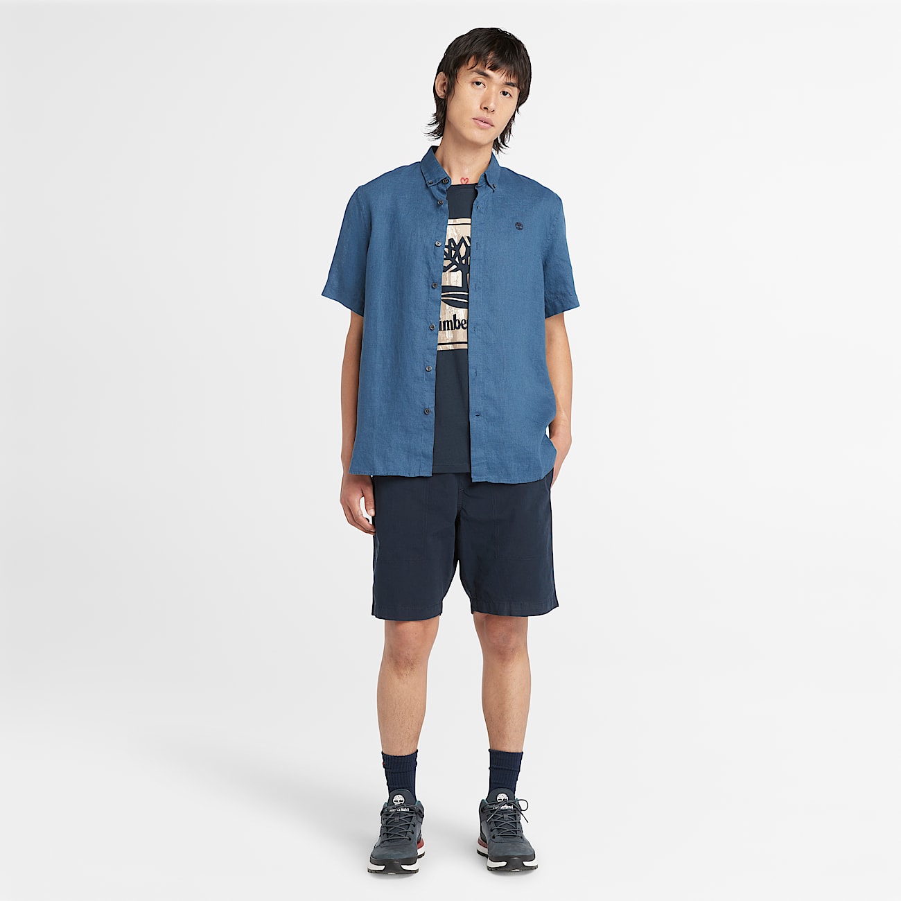Camisa de Manga Curta em Linho Mill Brook para Homem em azul-marinho - 2
