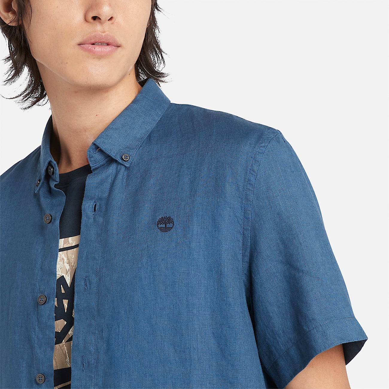 Camisa de Manga Curta em Linho Mill Brook para Homem em azul-marinho - 3