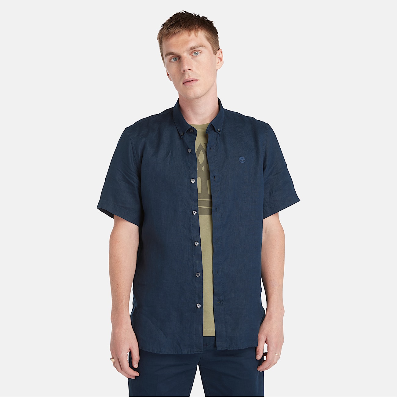 Mill Brook Linen Short-Sleeve Shirt for Men in Dark Blue