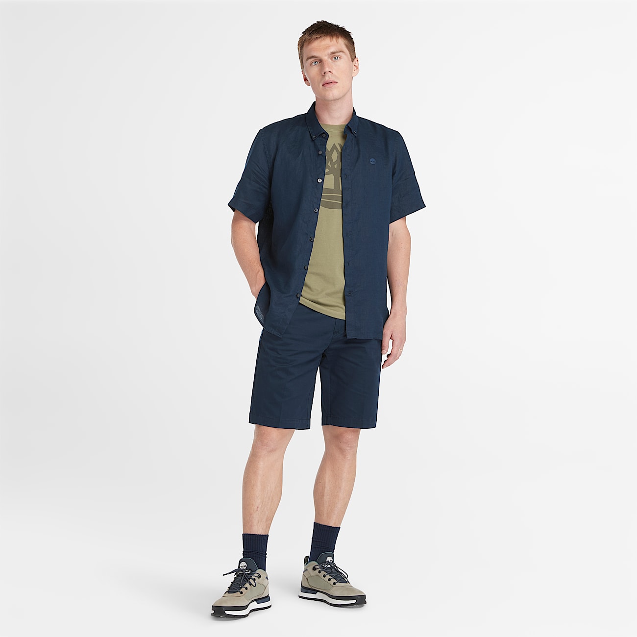 Mill Brook Linen Short-Sleeve Shirt for Men in Dark Blue