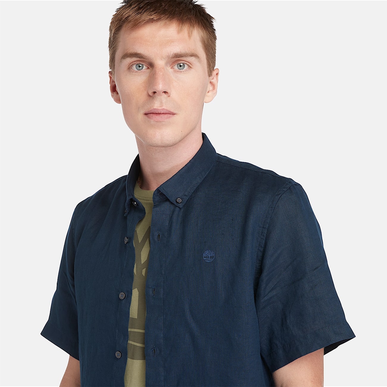 Mill Brook Linen Short-Sleeve Shirt for Men in Dark Blue