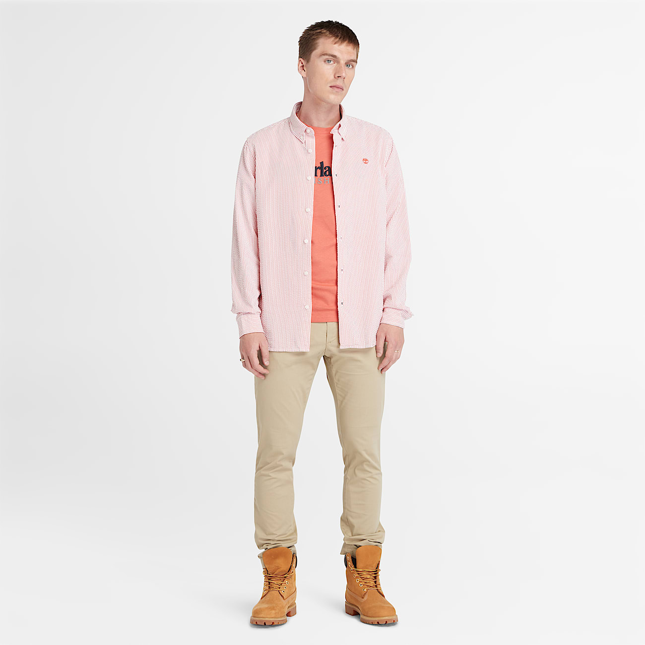 Gestreiftes Seersucker-Hemd für Herren in Pink