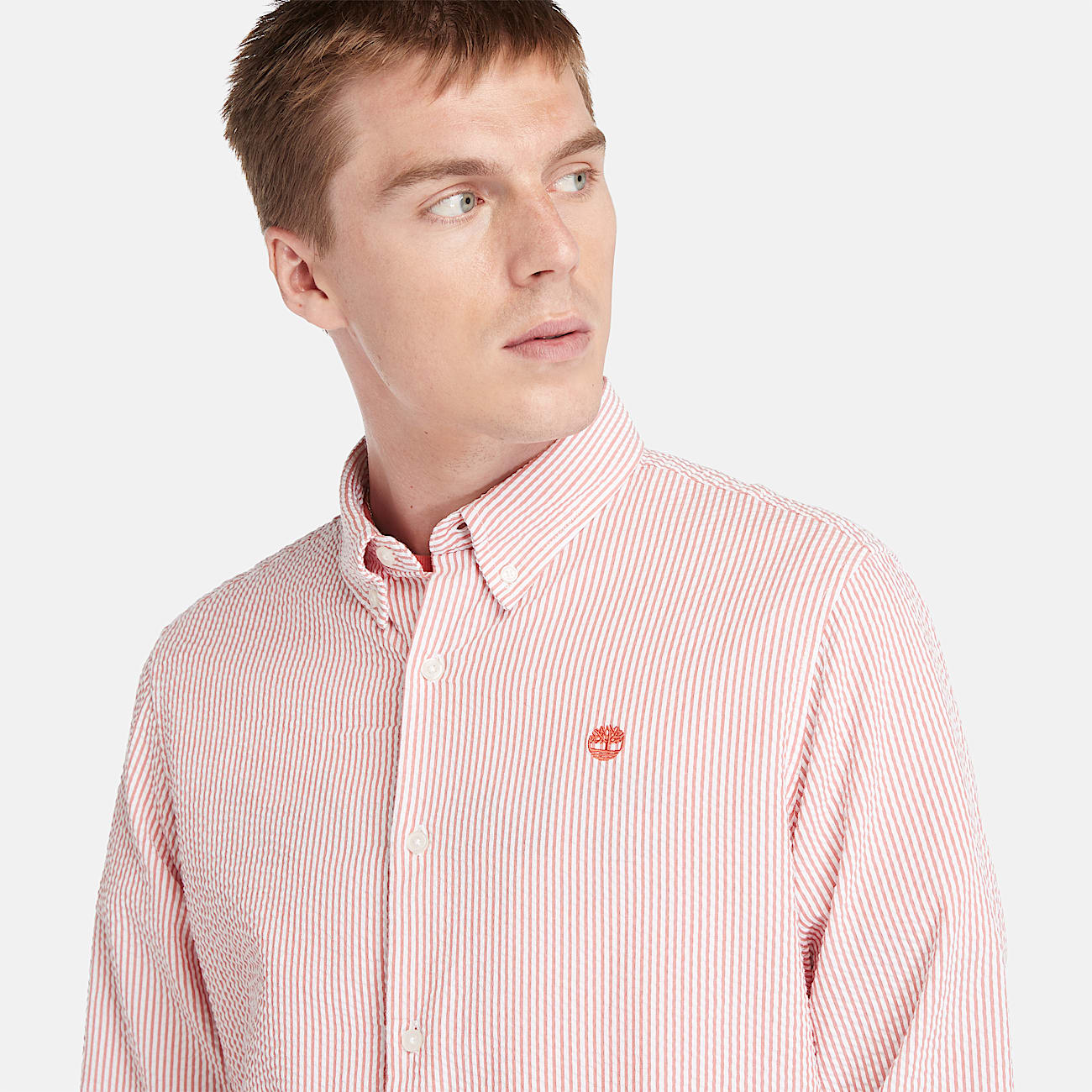 Gestreiftes Seersucker-Hemd für Herren in Pink