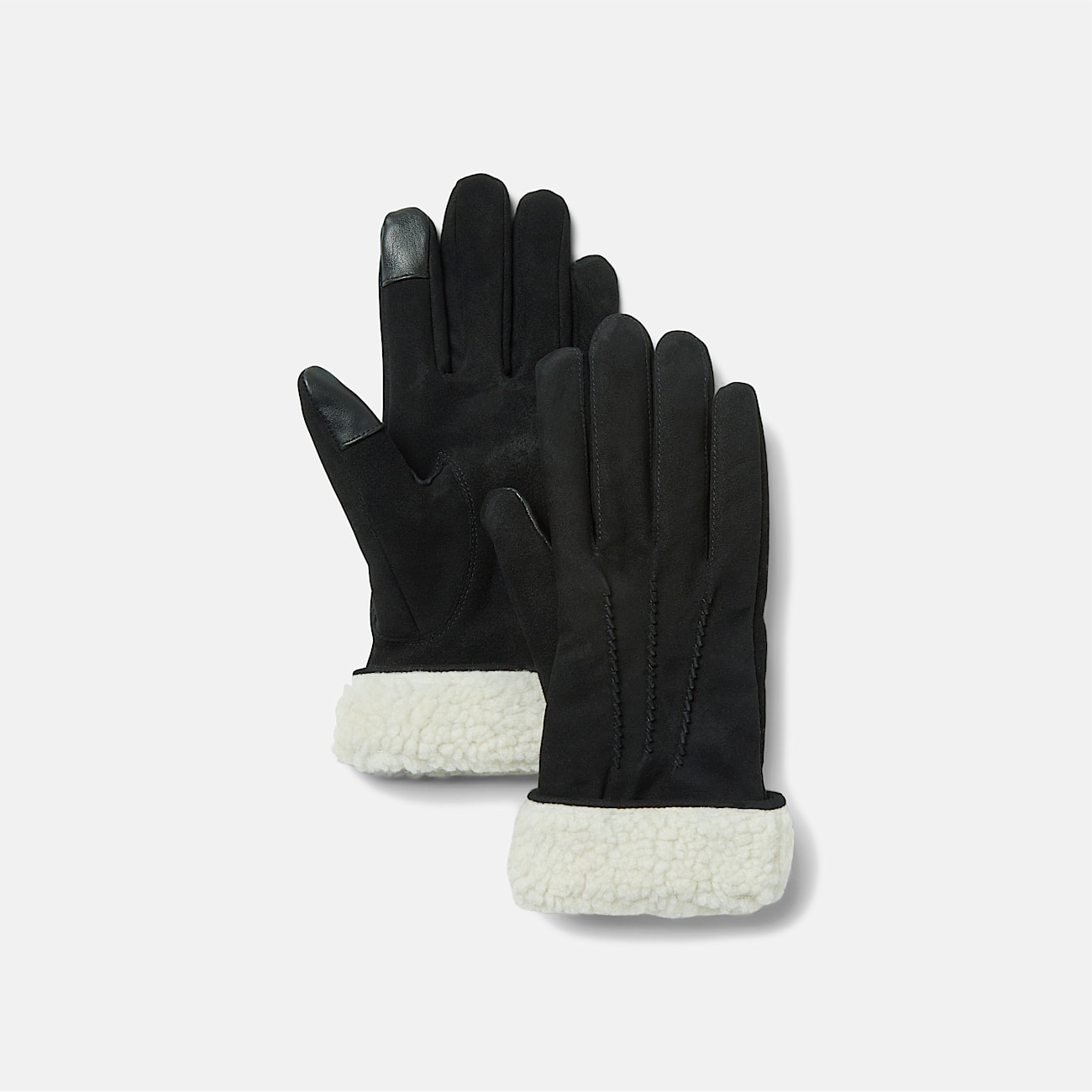 Leather Glove with High Pile Fleece for Women in Black