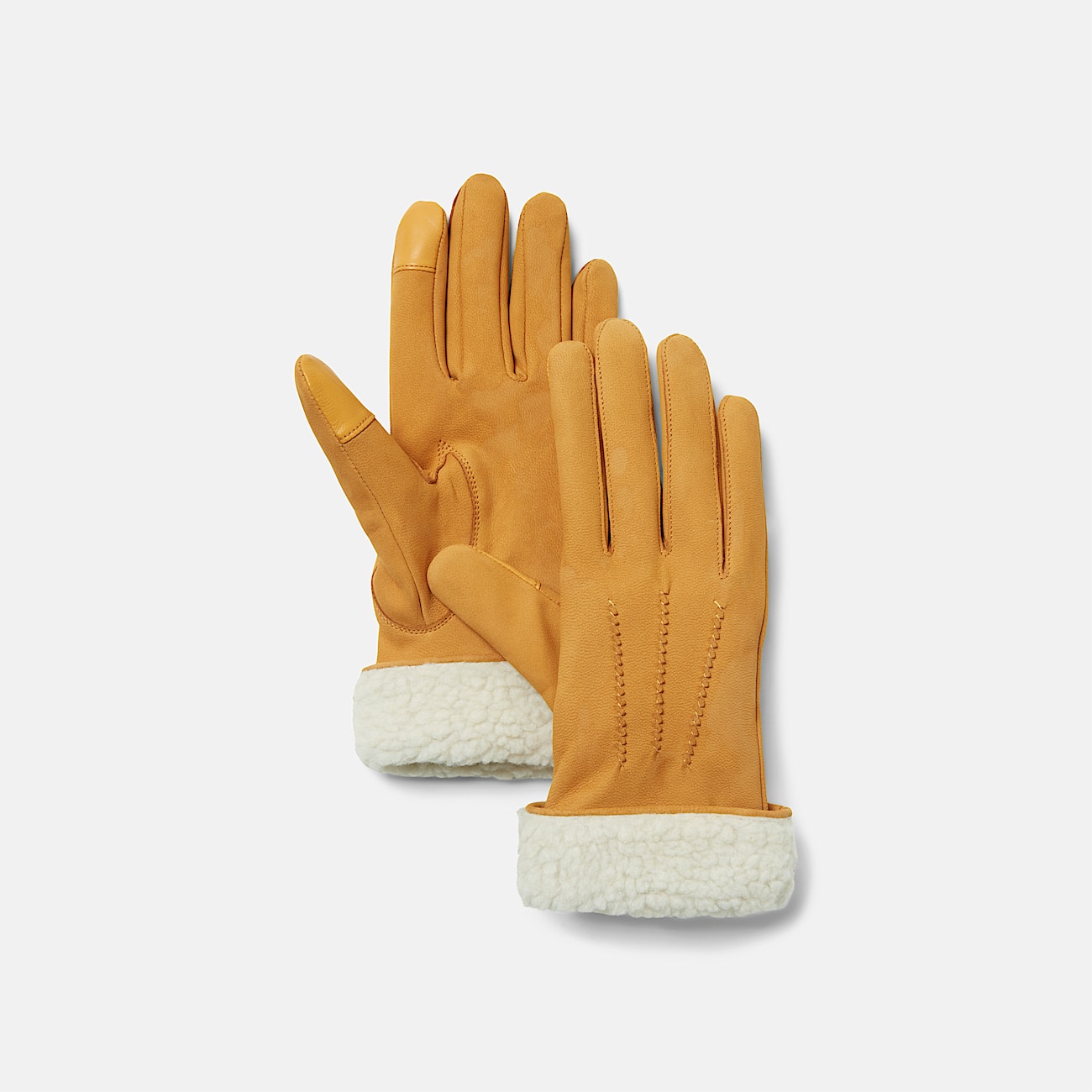 Lederhandschuhe mit hochflorigem Fleece für Damen in Gelb - 1