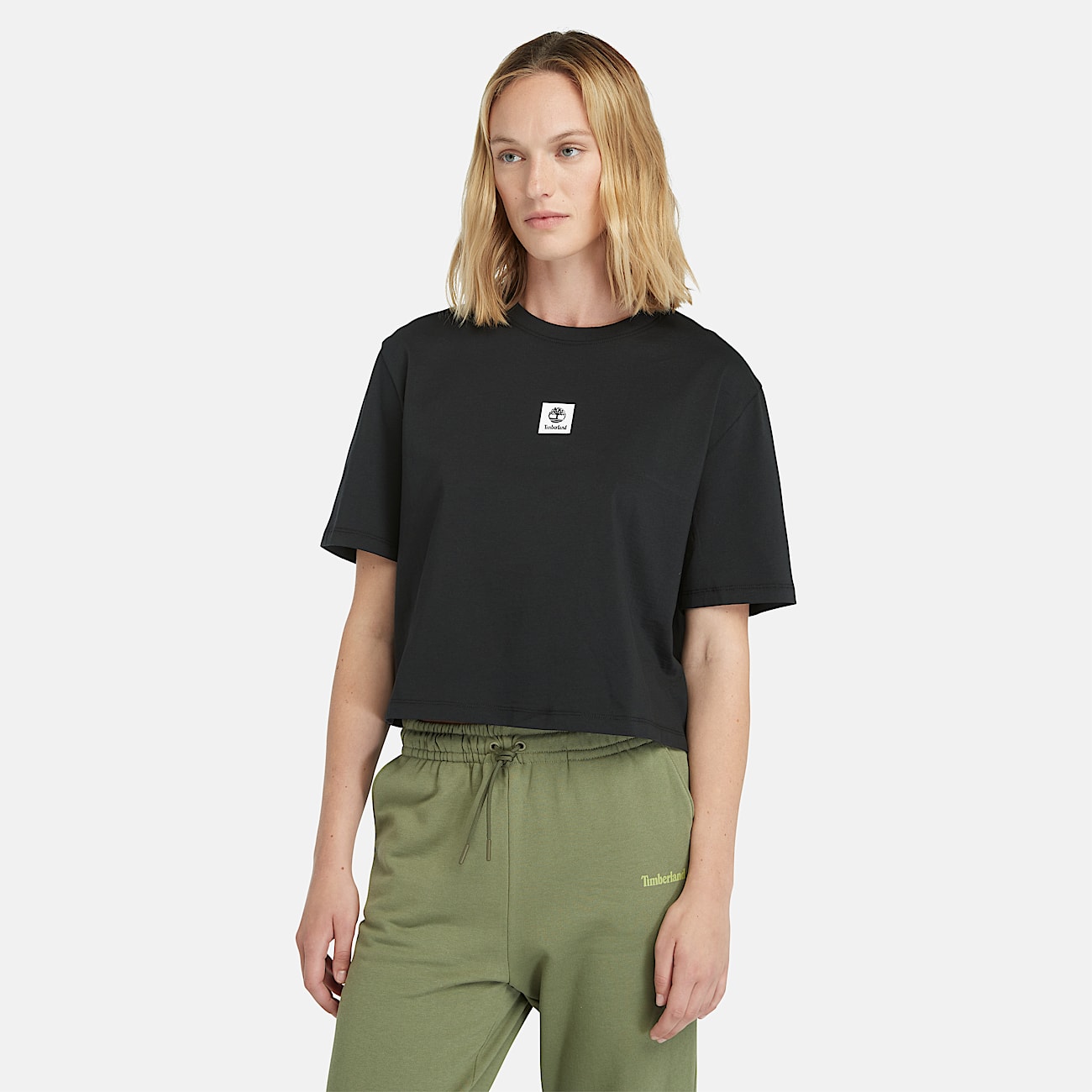 Stack Logo T-shirt met korte mouwen voor dames in zwart