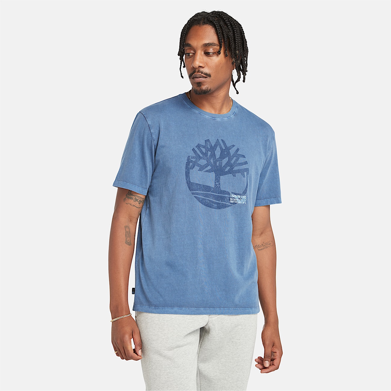T-shirt Tinta in Capo con Logo Merrymack River da Uomo in blu scuro - 1