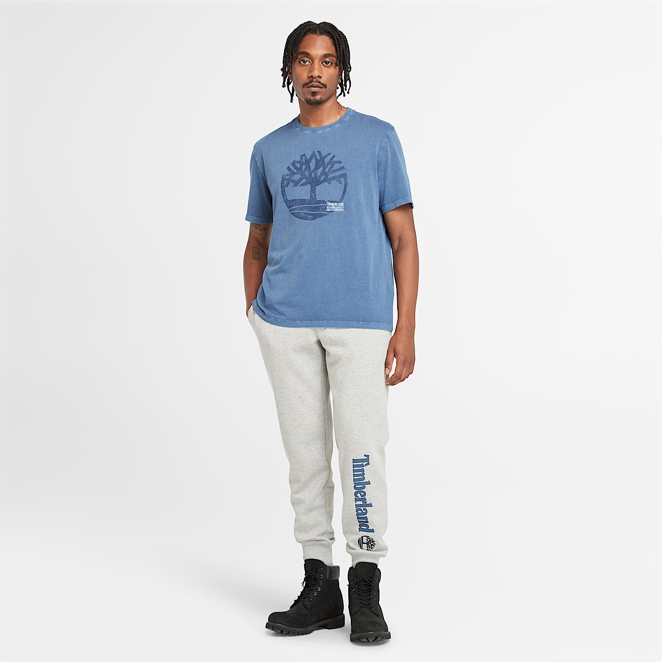 T-shirt Tinta in Capo con Logo Merrymack River da Uomo in blu scuro - 2