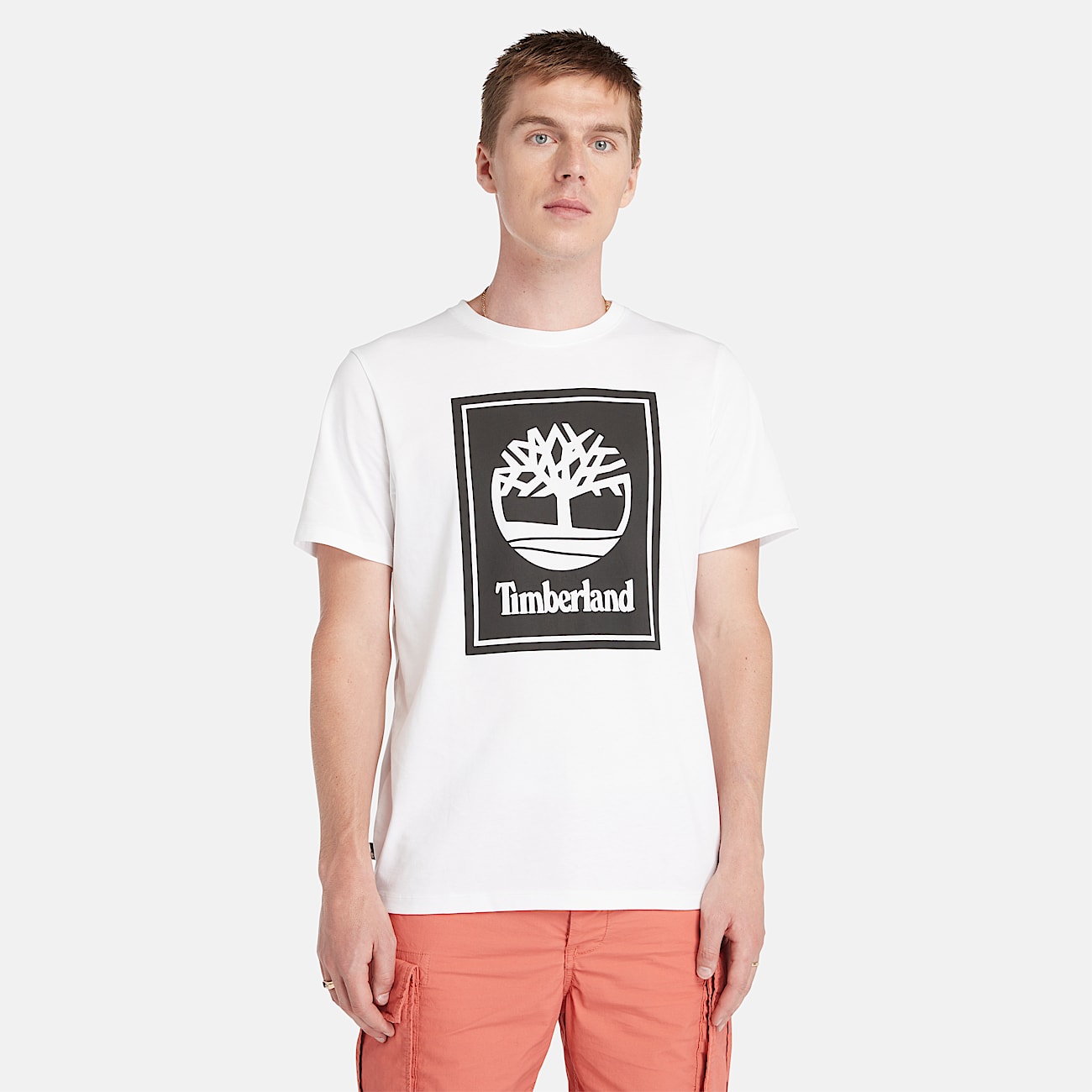 Kurzärmeliges T-Shirt mit gestapeltem Logo für Herren in Weiß