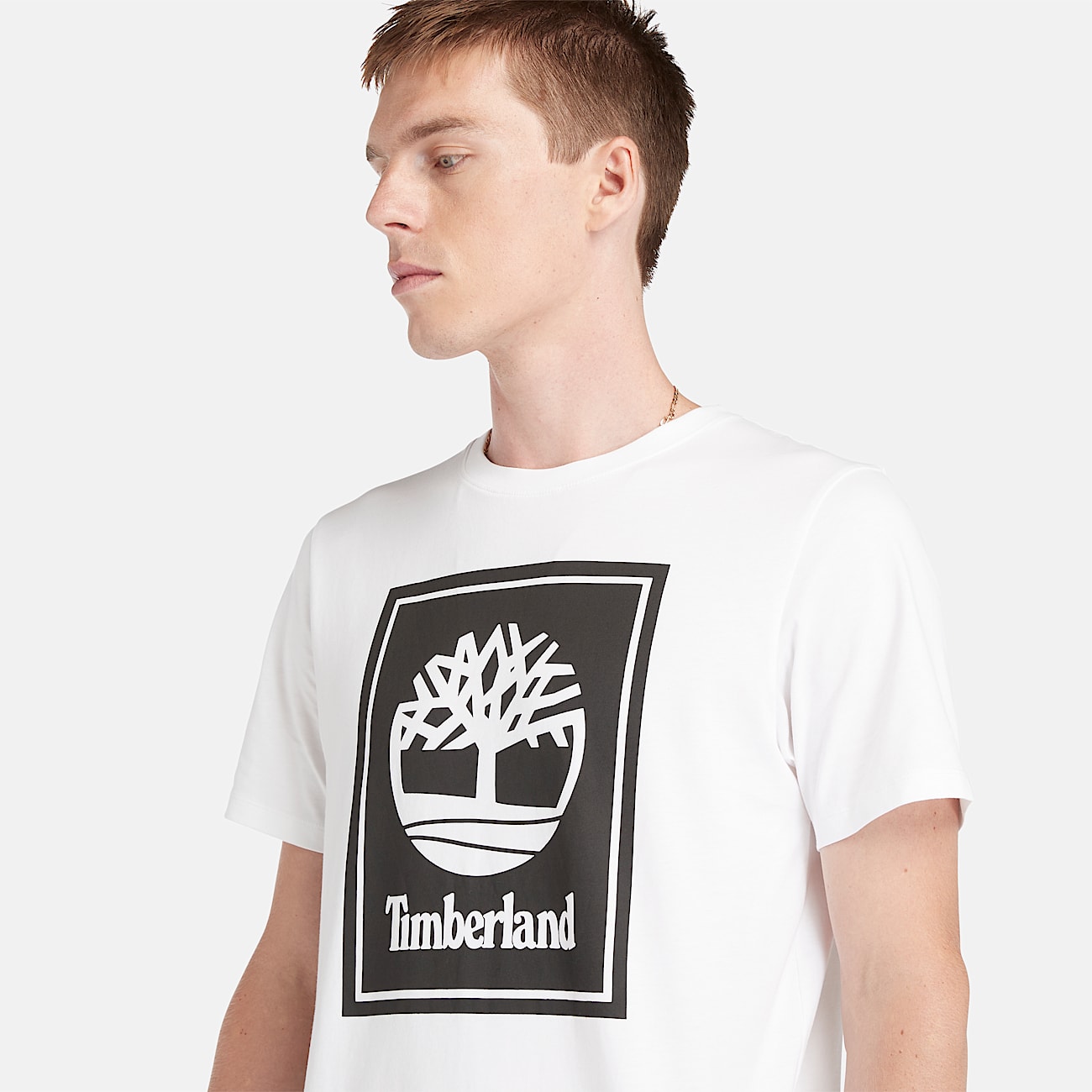 Kurzärmeliges T-Shirt mit gestapeltem Logo für Herren in Weiß