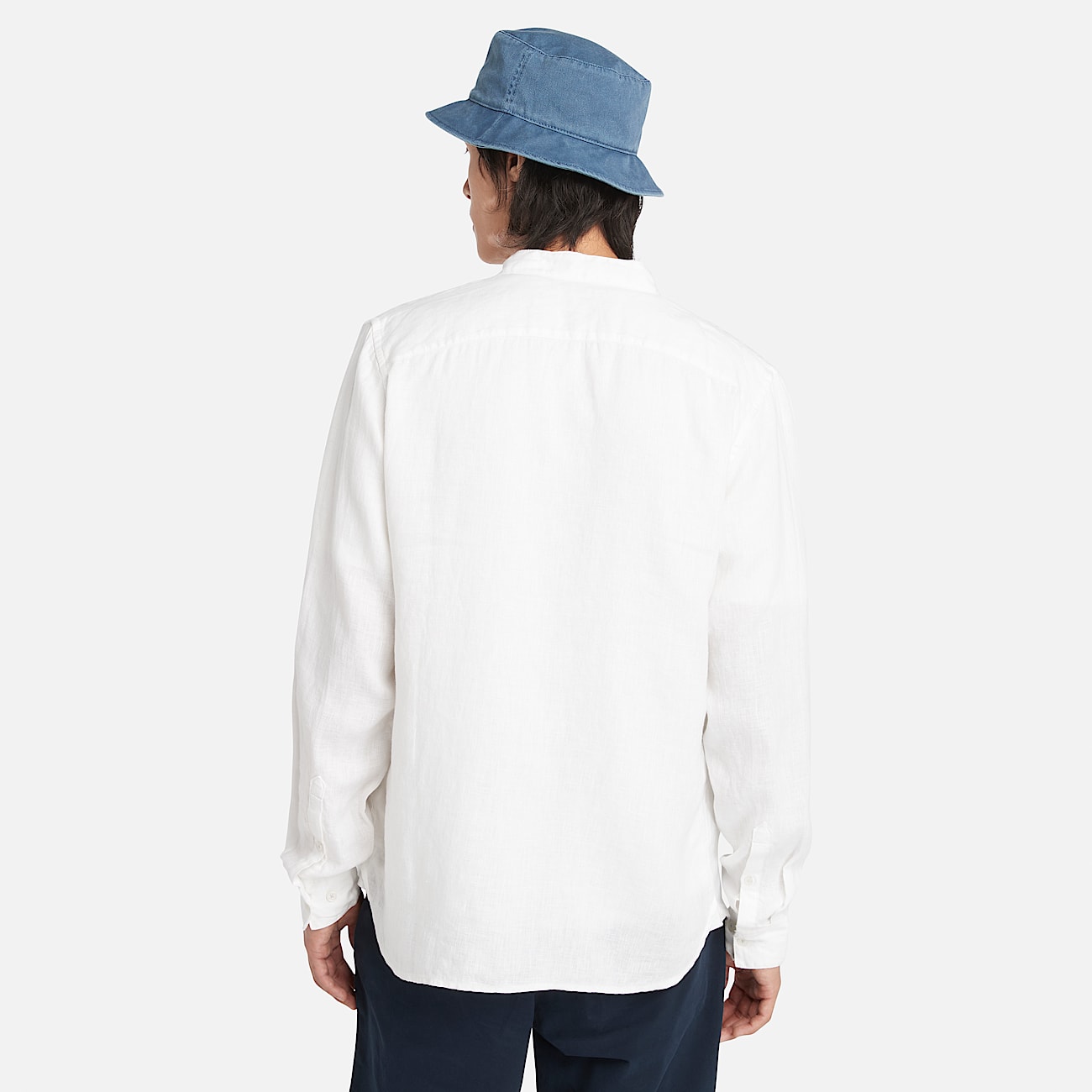 Mill Brook Linen Korean Collar Shirt for Men in White