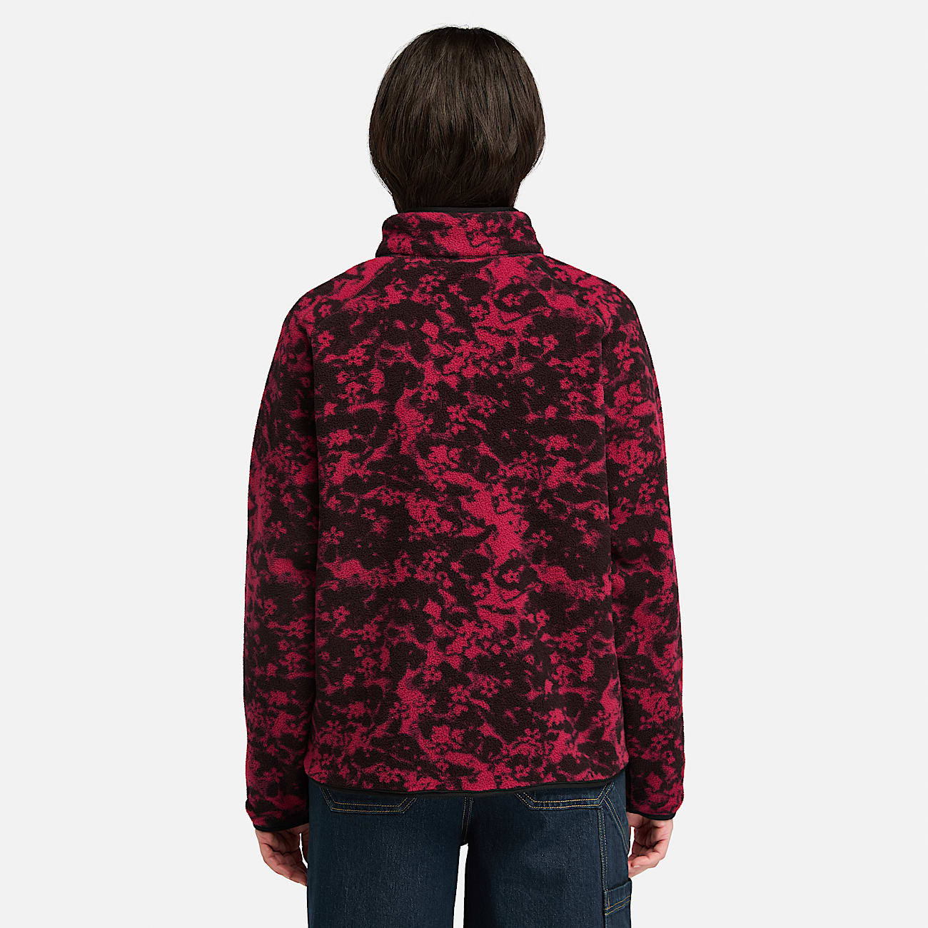 Printed Full-Zip High Pile Fleece Jacket for Women in Dark Red