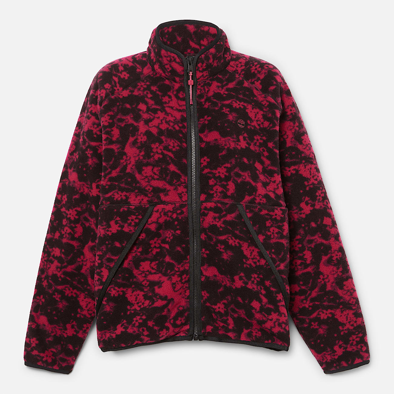 Printed Full-Zip High Pile Fleece Jacket for Women in Dark Red