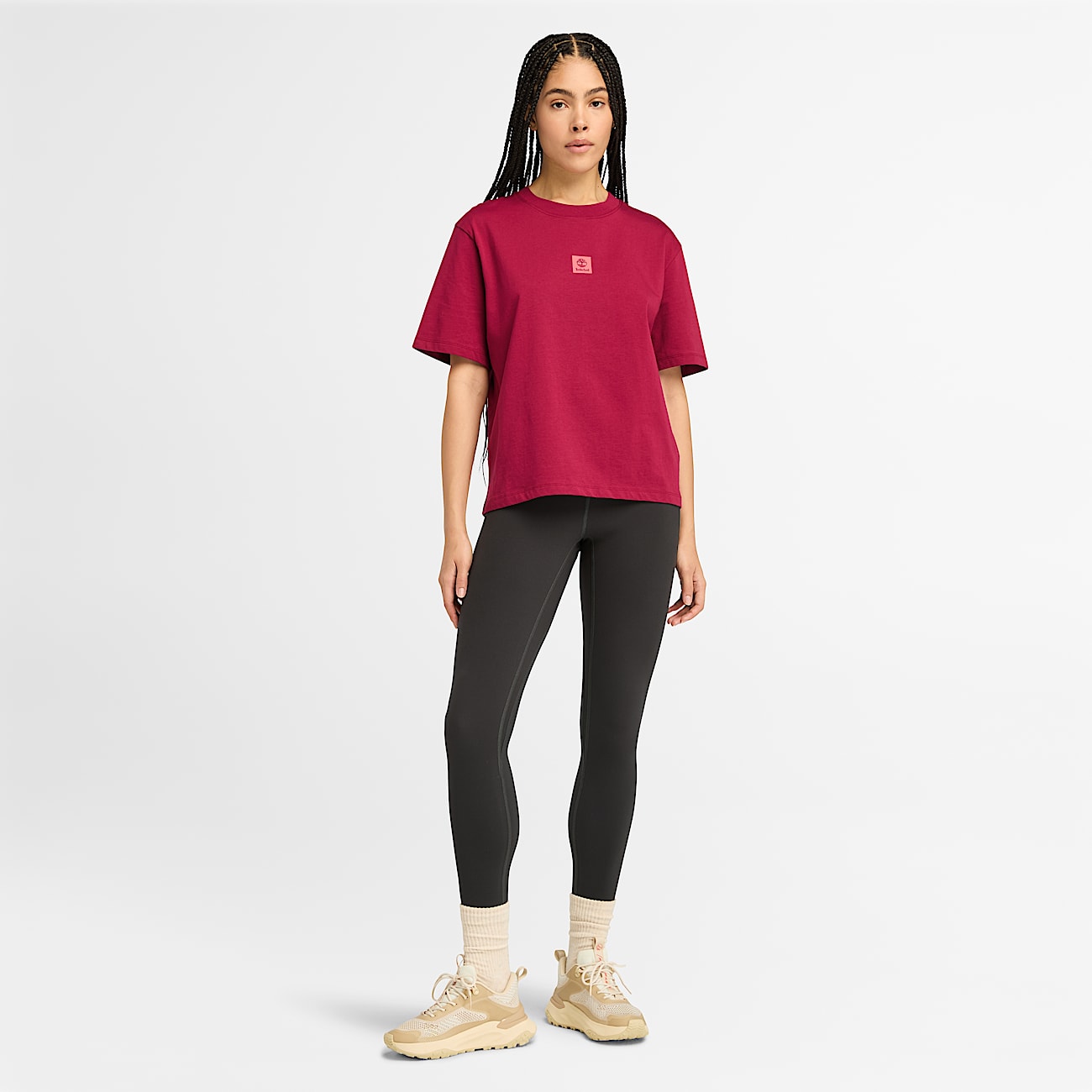 Stack Logo Short-Sleeve T-Shirt for Women in Dark Red