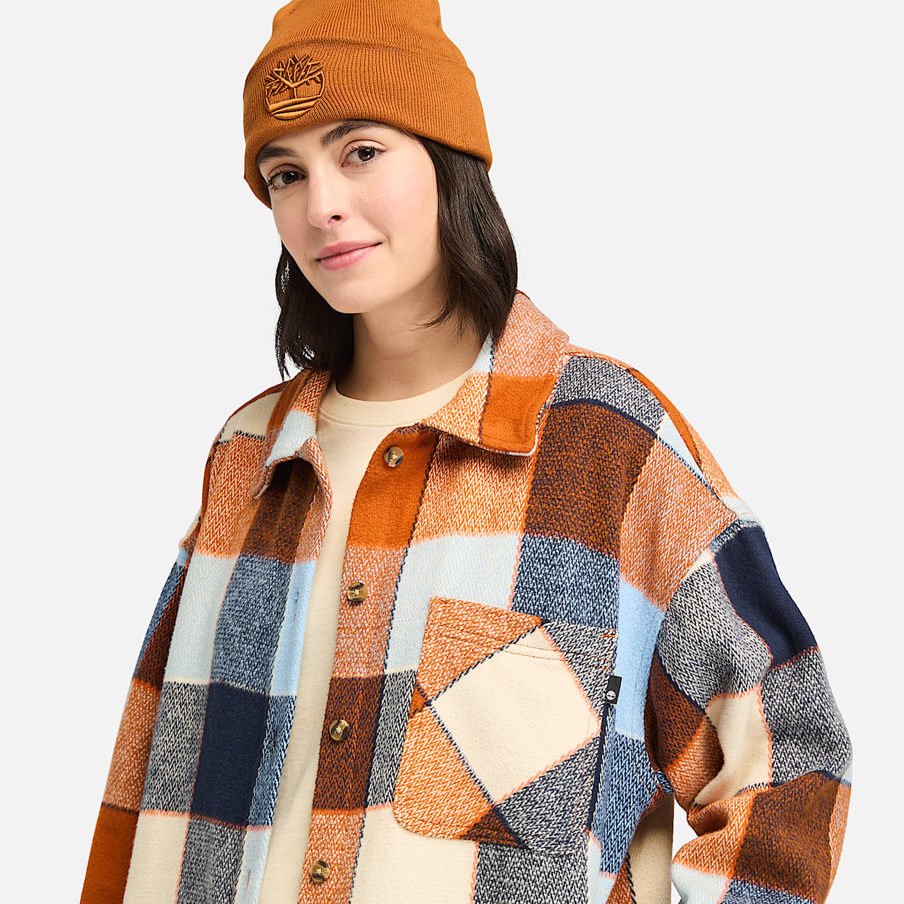 Heavy Flannel Overshirt for Women in Orange