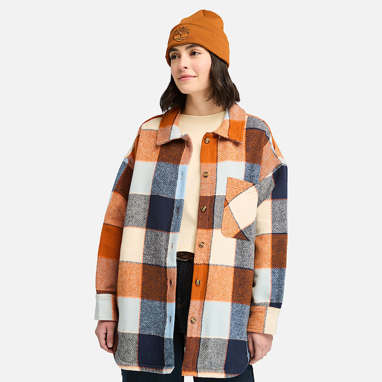Heavy Flannel Overshirt for Women in Orange
