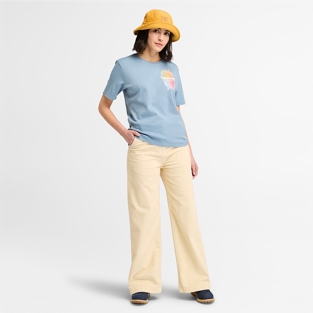 Cordhose mit weitem Bein für Damen in Beige