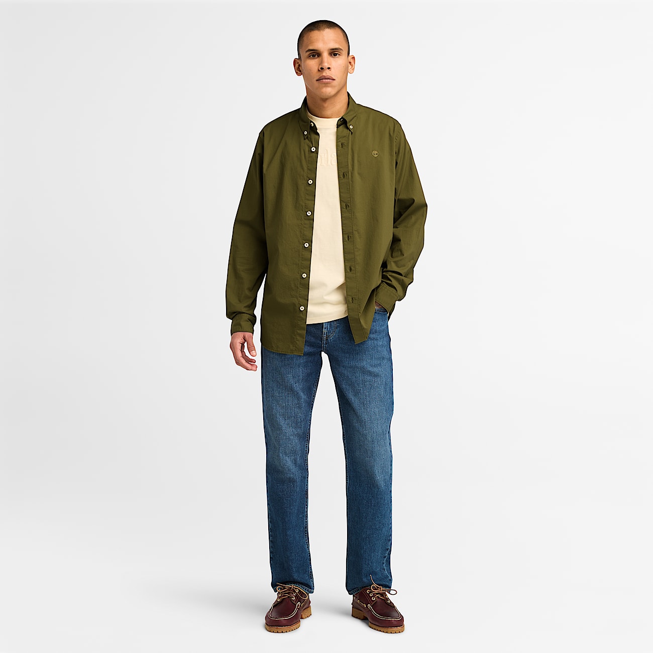 Camisa de Manga Comprida em Popelina Elástica para Homem em verde - 2