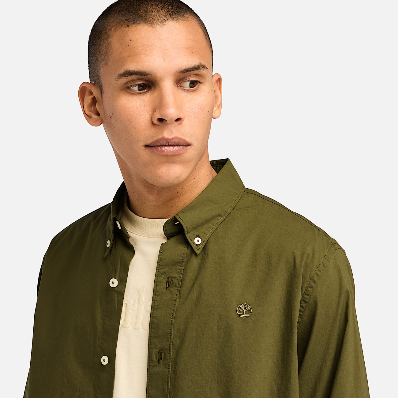 Camisa de Manga Comprida em Popelina Elástica para Homem em verde - 3