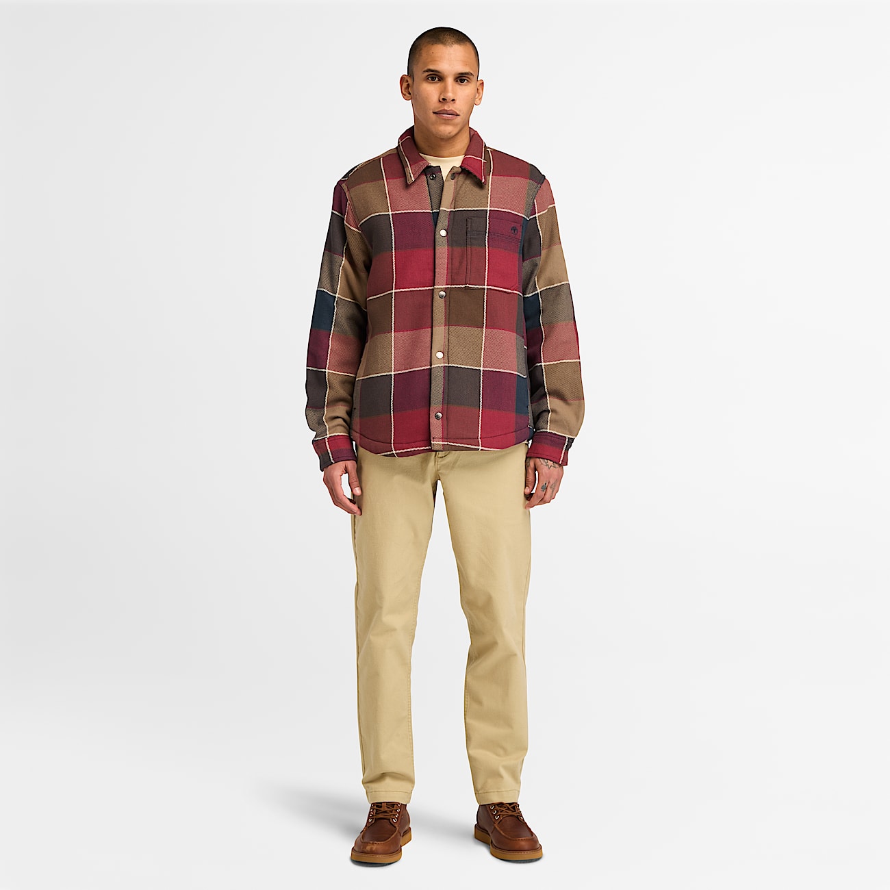 Sobrecamisa a cuadros con forro polar para hombre en rojo