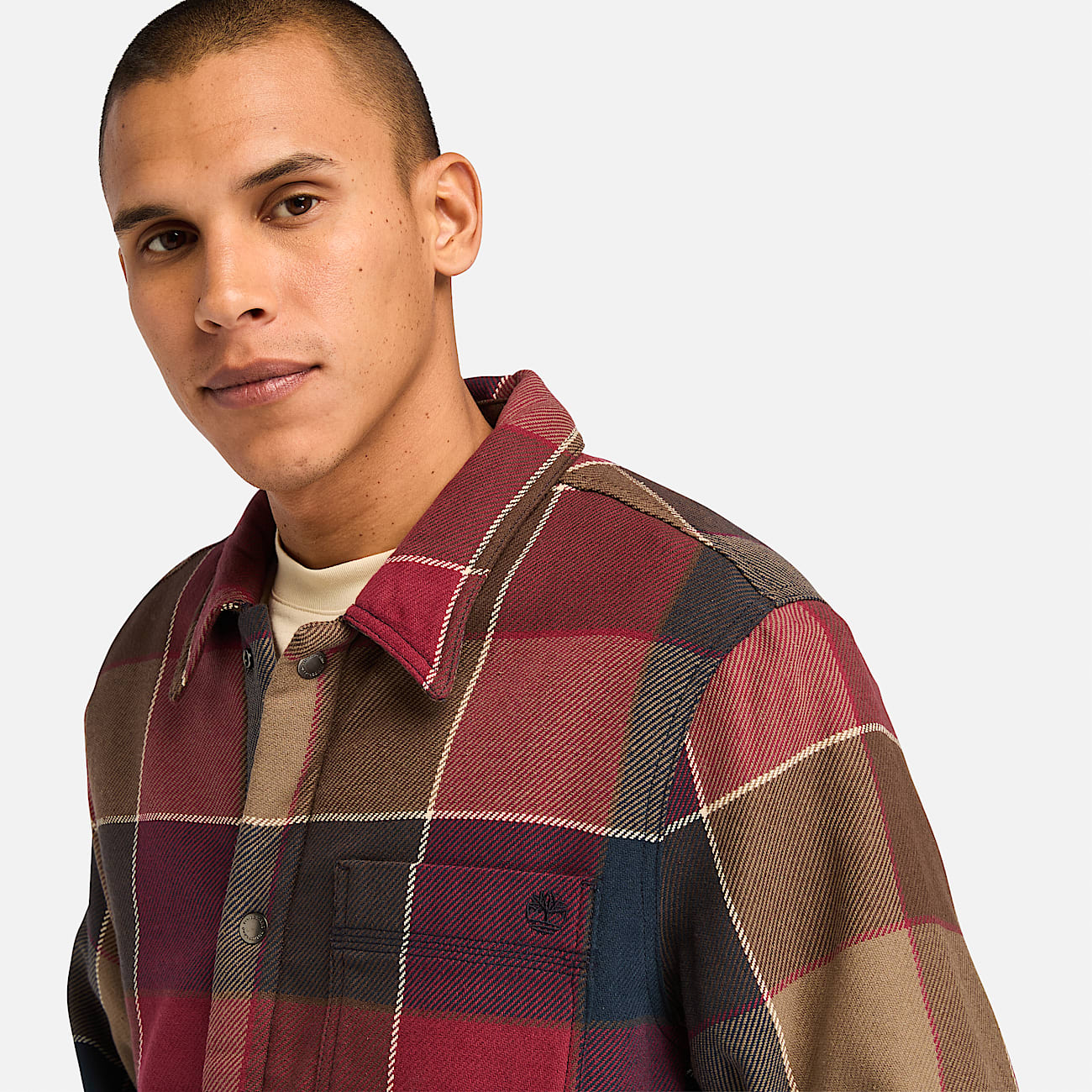 Sobrecamisa a cuadros con forro polar para hombre en rojo