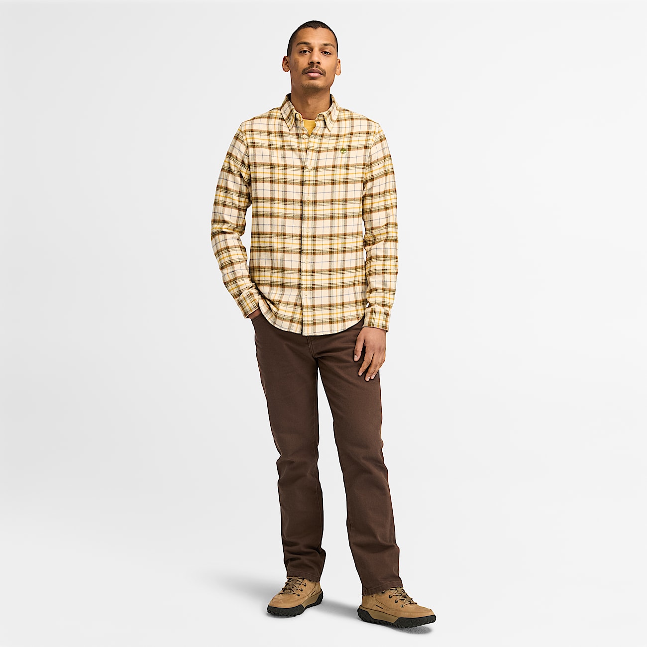 Mittelschweres, kariertes Flanellhemd für Herren in Beige - 2