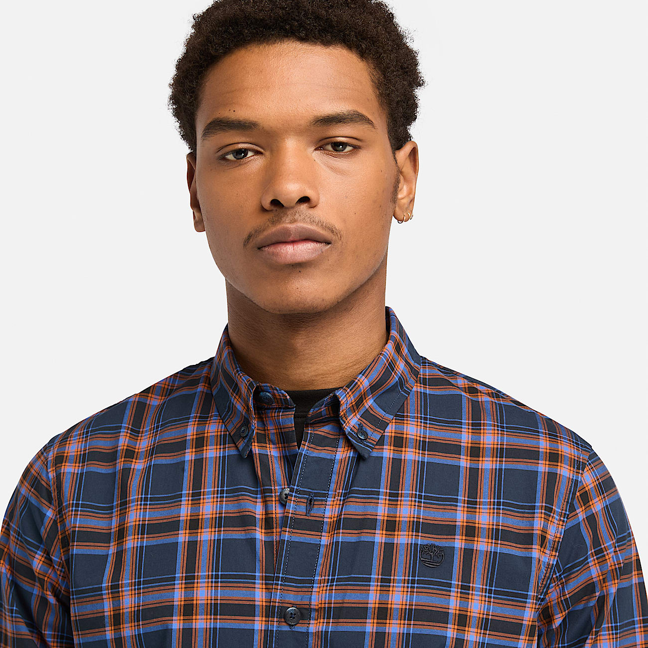 Stretch Poplin Check Shirt for Men in Blue