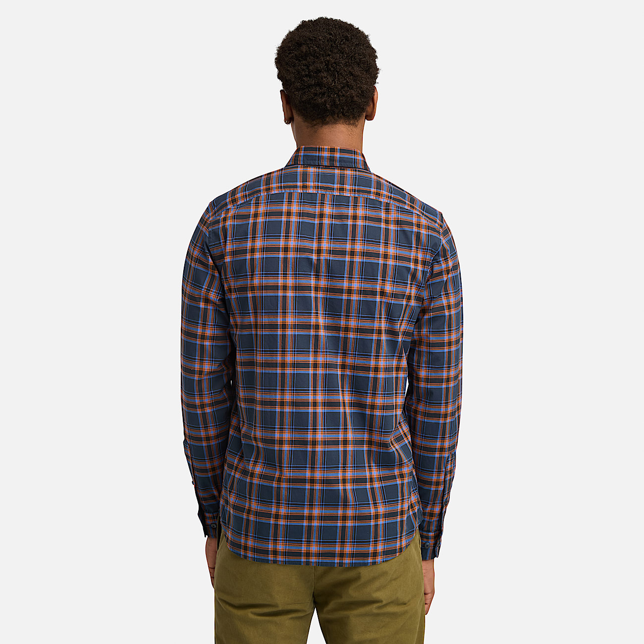 Stretch Poplin Check Shirt for Men in Blue